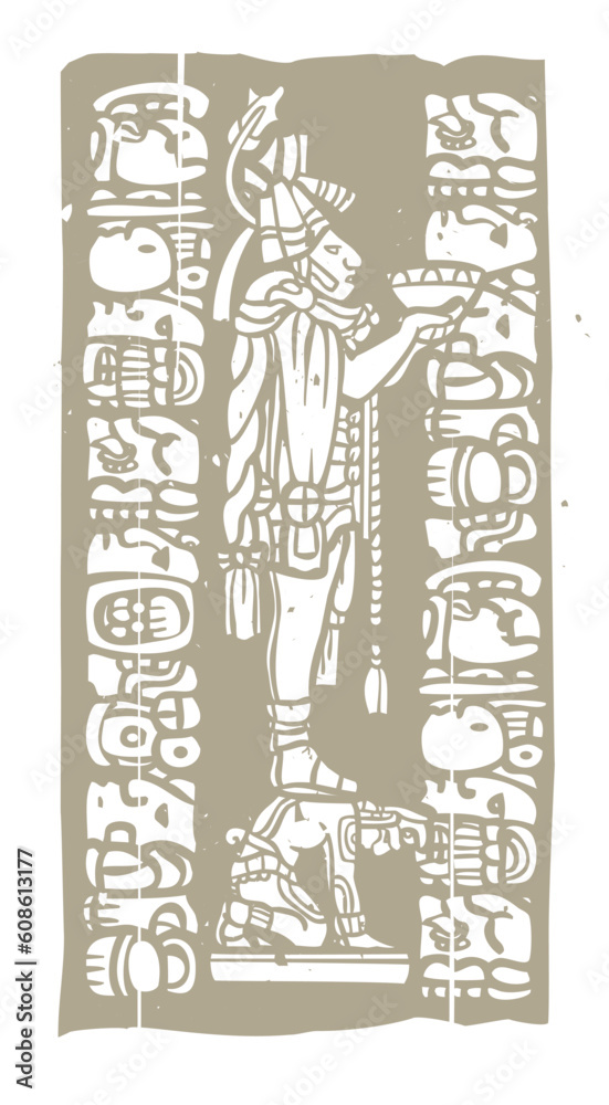 Mayan priest with offering bowl in image derived from traditional mayan ...