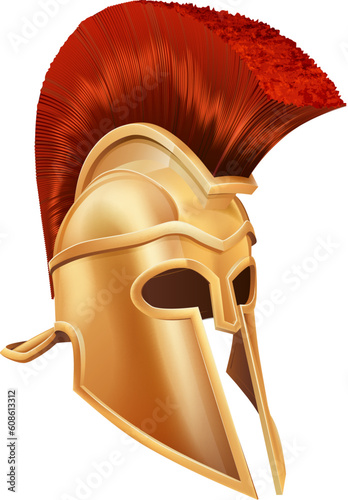 Illustration of a bronze Trojan Helmet, Spartan helmet, Roman helmet or Greek helmet. Corinthian style.
