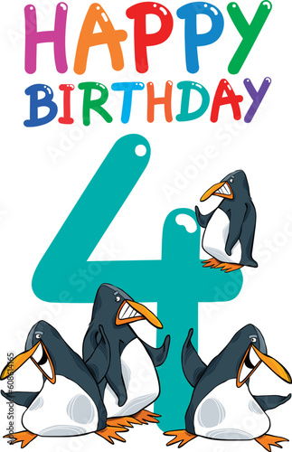 cartoon illustration design for fourth birthday anniversary