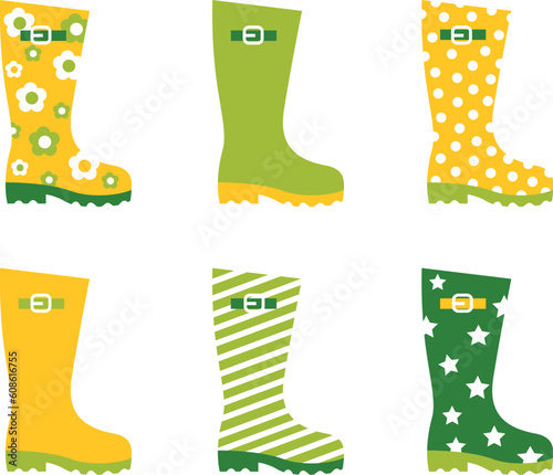 Wellington spring boots collection. Vector