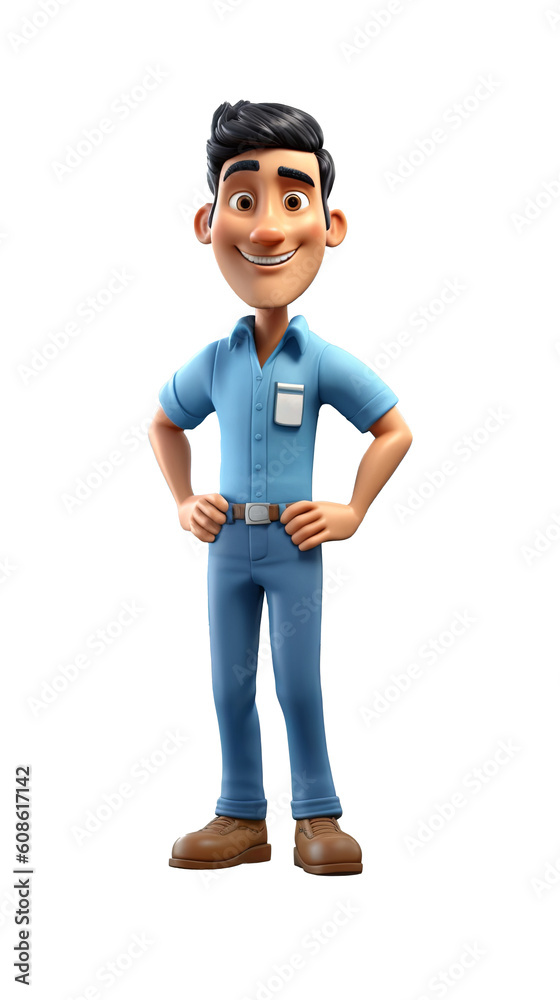 Image of smiling young delivery man. Isolated Background