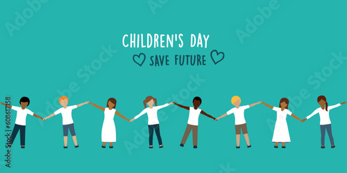 children of different skin color holding hands on childrens day