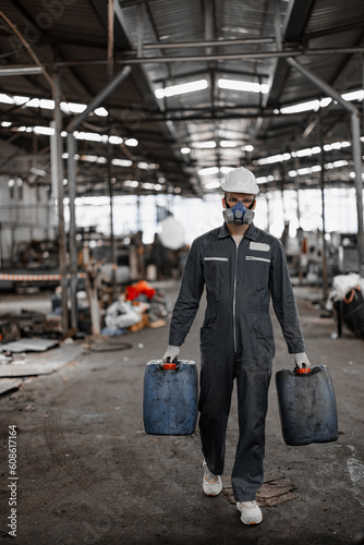 Industrial waste inspector examines the correct storage of hazardous chemicals, radioactive materials, toxic substances. Analyzing impact of factory's existing projects, suggesting solutions