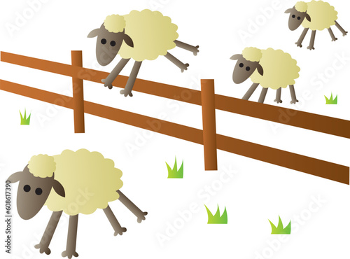An illustration of the classic counting sheep jumping over a fence theme for trying to fall asleep.