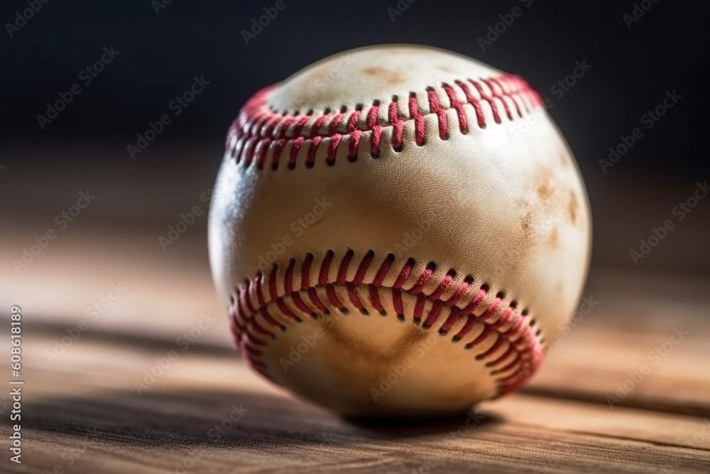 Baseball on wooden pedestal, Generative AI Baseball on wooden pedestal, Generative AI