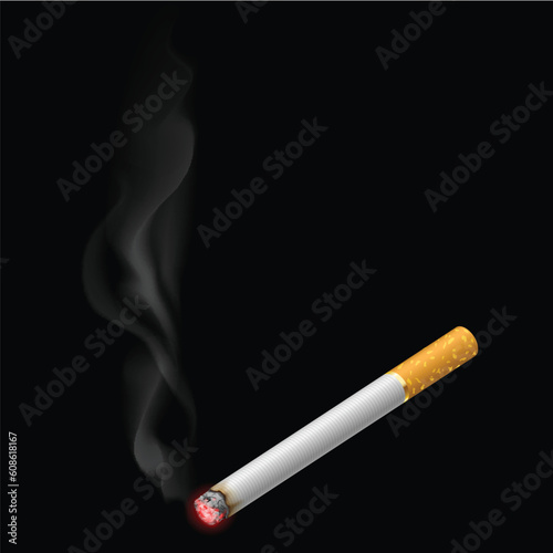 Burning cigarette. Illustration on black background for design