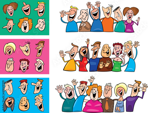 cartoon illustration of happy people big set