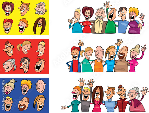 cartoon illustration of happy people big set