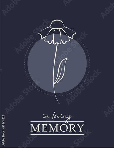 condolence card with flower outline in loving memory