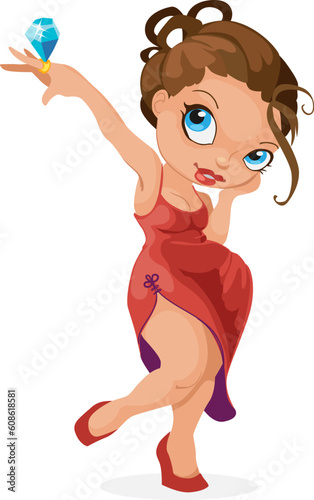 A girl with a diamond on her finger happy gift