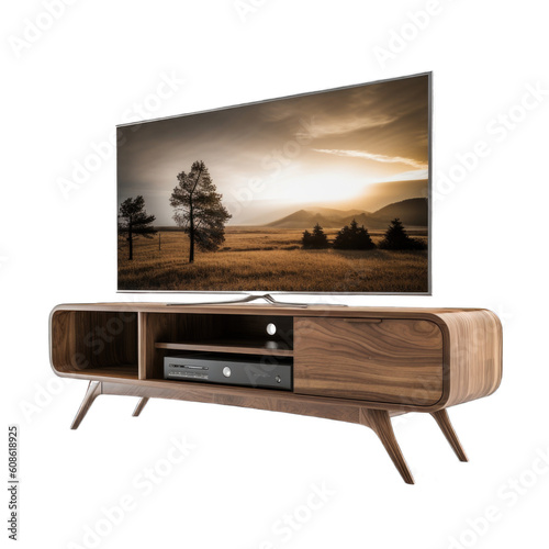 Freestanding TV stand isolated on transparent background. Generative AI