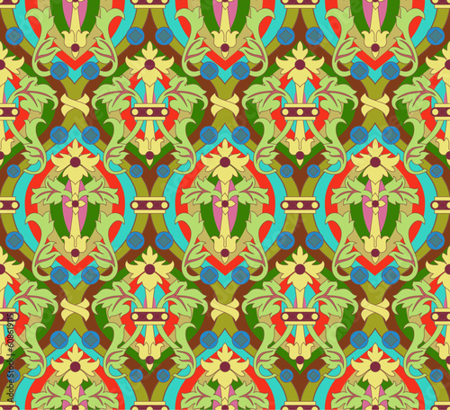 Beautiful colorful floral vintage wallpaper. Seamless pattern.