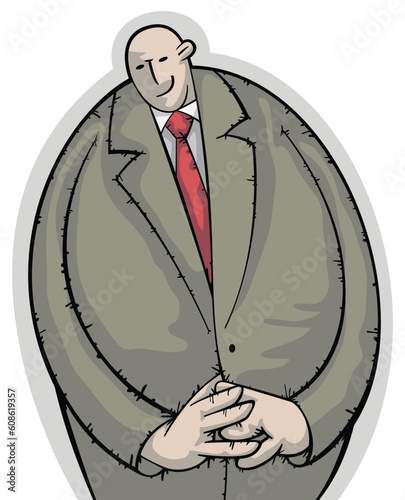 Calm businessman standing with a shy smile slightly embarrased