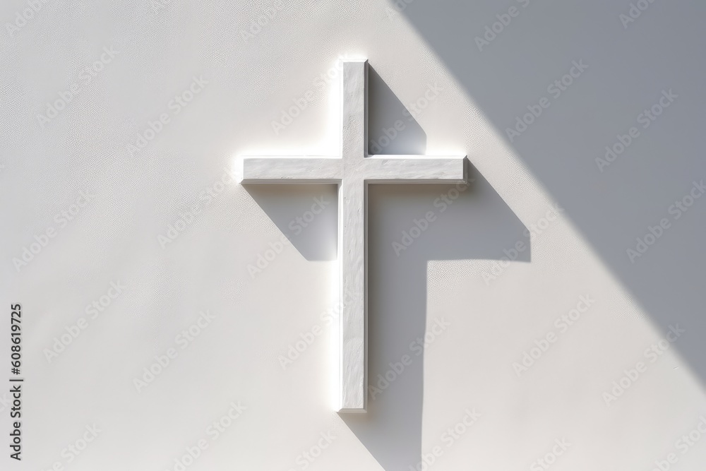 White christian cross on building wall. Generative AI White christian cross on building wall. Generative AI