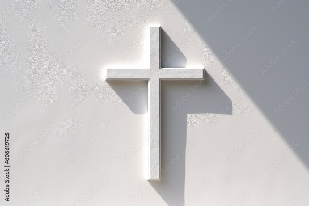 White christian cross on building wall. Generative AI