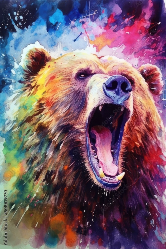 watercolor featuring a powerful and majestic bear against a backdrop of nature. bold and vibrant colors to bring out the strength and beauty of the bear watercolor featuring a powerful and majestic bear against a backdrop of nature. bold and vibrant colors to bring out the strength and beauty of the bear