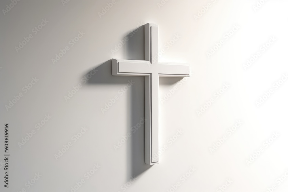 White christian cross on building wall. Generative AI White christian cross on building wall. Generative AI