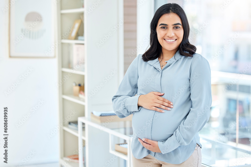 Happy, business and portrait o pregnant woman in office for professional, pride and entrepreneur. Creative, career and happiness with female employee for maternity, pregnancy and motherhood Happy, business and portrait o pregnant woman in office for professional, pride and entrepreneur. Creative, career and happiness with female employee for maternity, pregnancy and motherhood