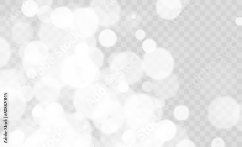 Light abstract glowing bokeh lights. Light bokeh effect isolated on transparent background. Christmas background from shining dust. Christmas concept flare sparkle. White png dust light.