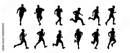 Man running silhouette isolated on white background. Sport runner, althlete marathon person vector illustration