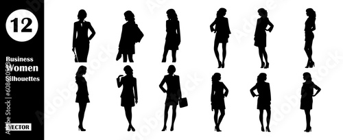 Business woman silhouette collection. Vector of smart lady shadow isolated on white background. Office female with suit illustration