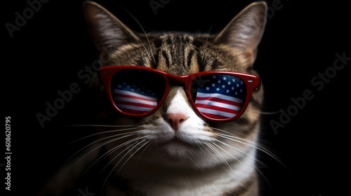 A high-definition photograph of a cute cat wearing a sunglasses. Generative AI