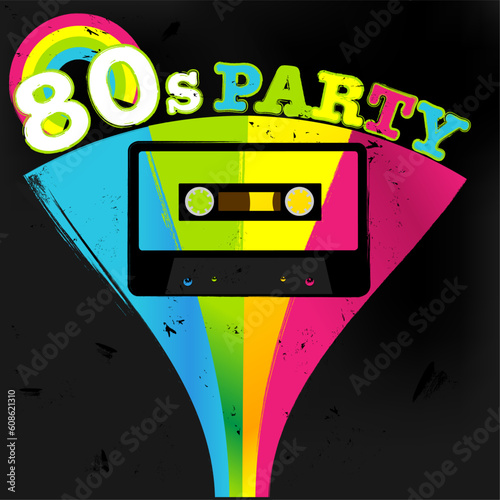 Retro Poster - 80s Party Flyer With Audio Cassette Tape