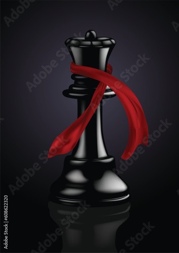 Black Chess Queen with a Fashion Scarf - Vector Illustration