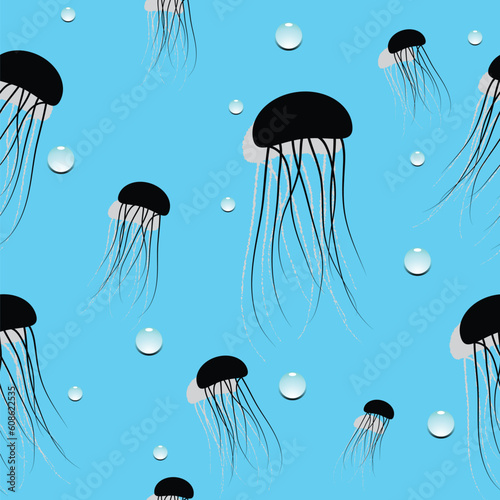 jellyfish pattern, abstract seamless texture; vector art illustration