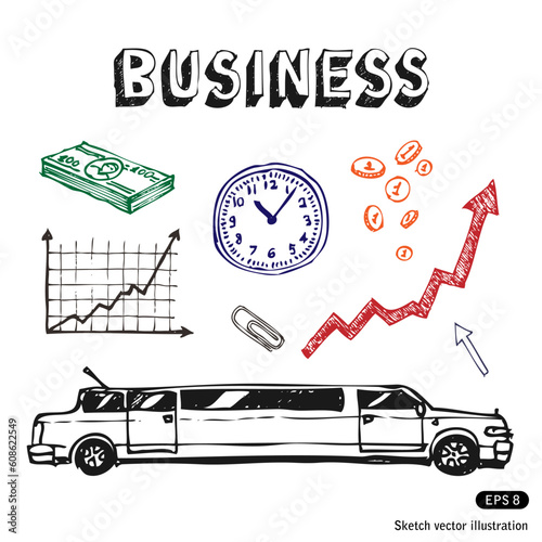 Hand drawn business and finance icon set