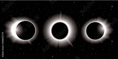 solar eclipse illustration in three stages