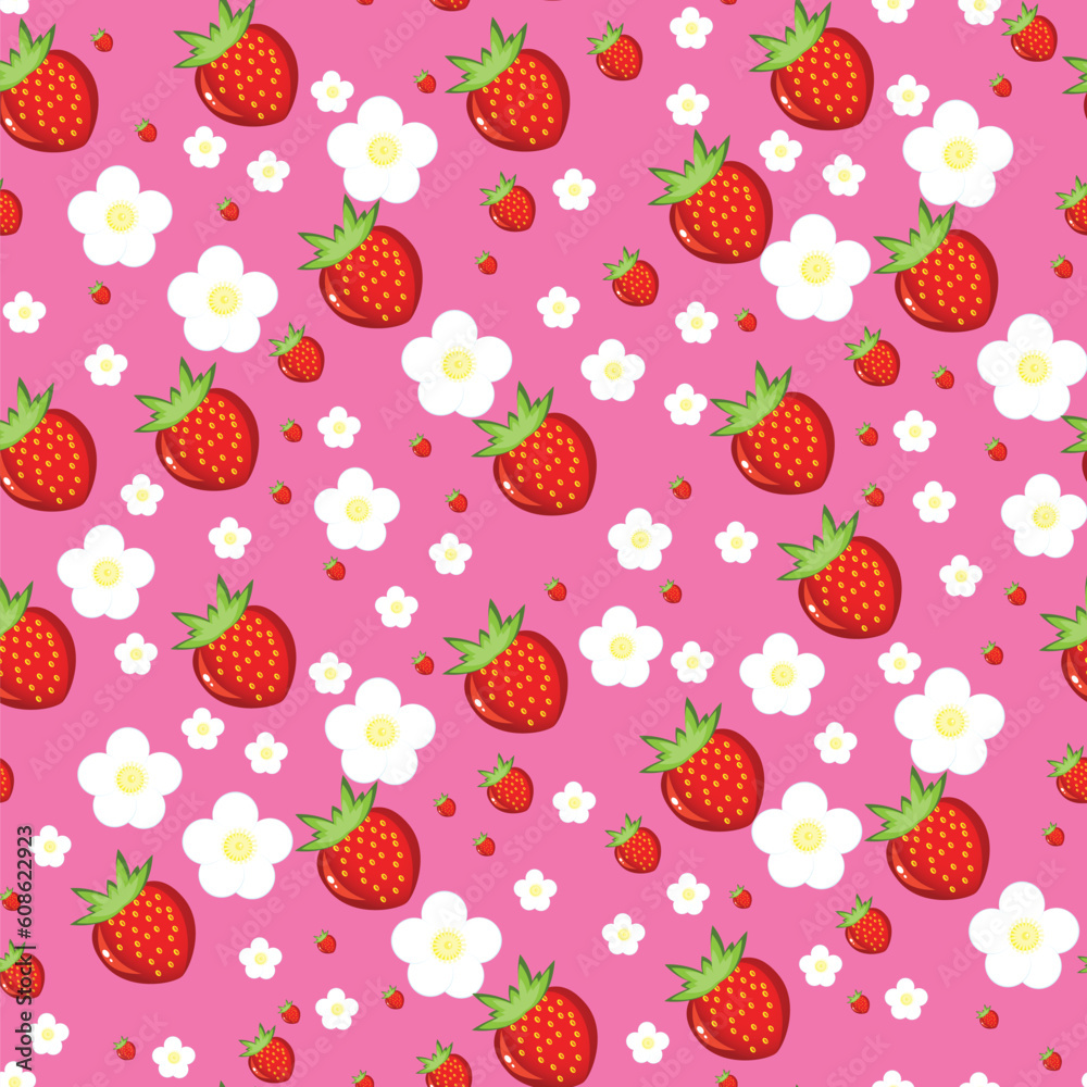 Seamless texture of red strawberries. Illustration on pink background Seamless texture of red strawberries. Illustration on pink background