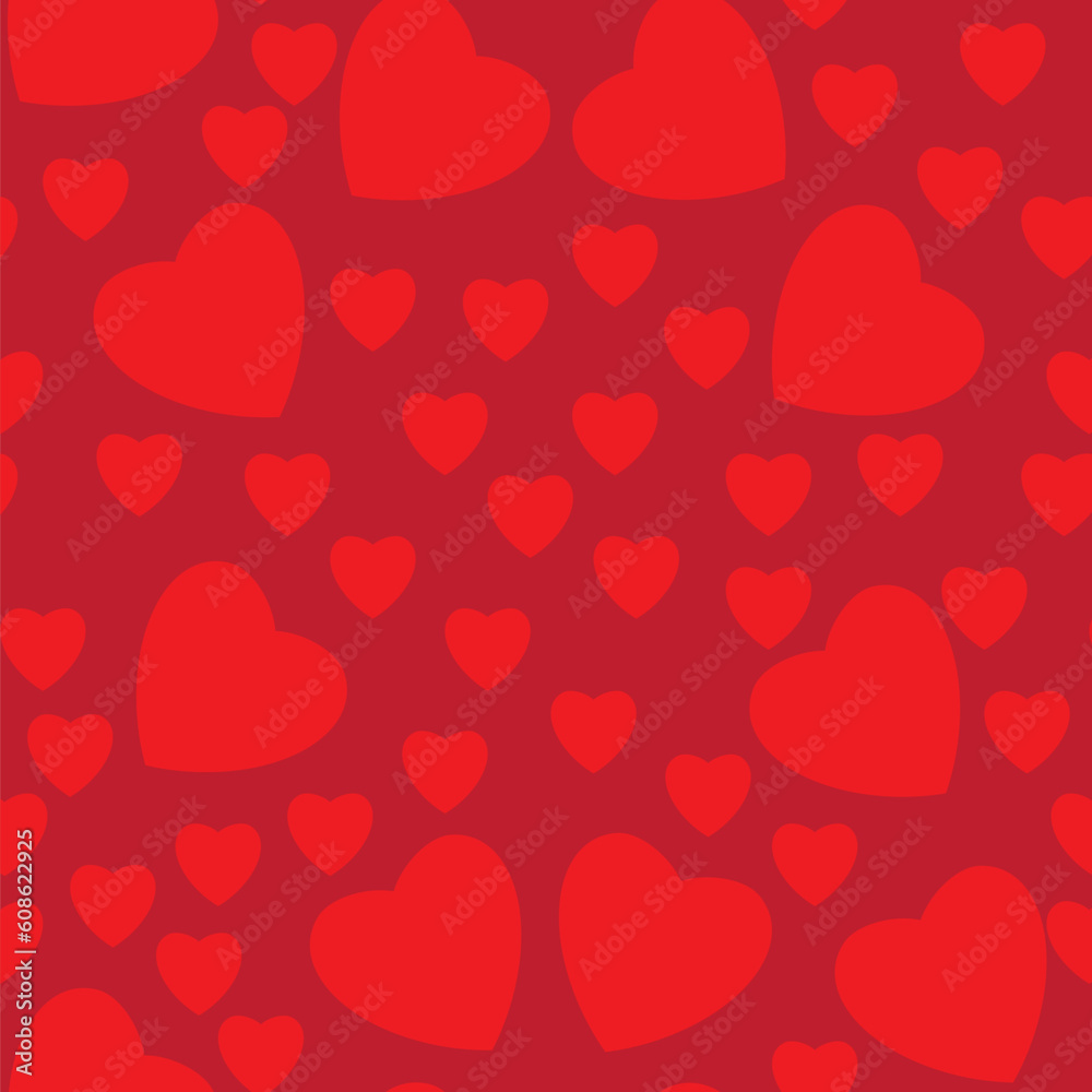 Seamless texture of hearts. Illustration on red background