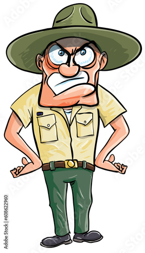 Angry cartoon drill sargent. Isolated on white