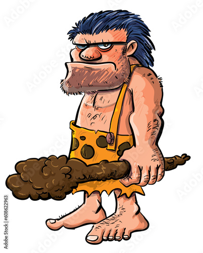 Cartoon caveman with a club.Isolated on white