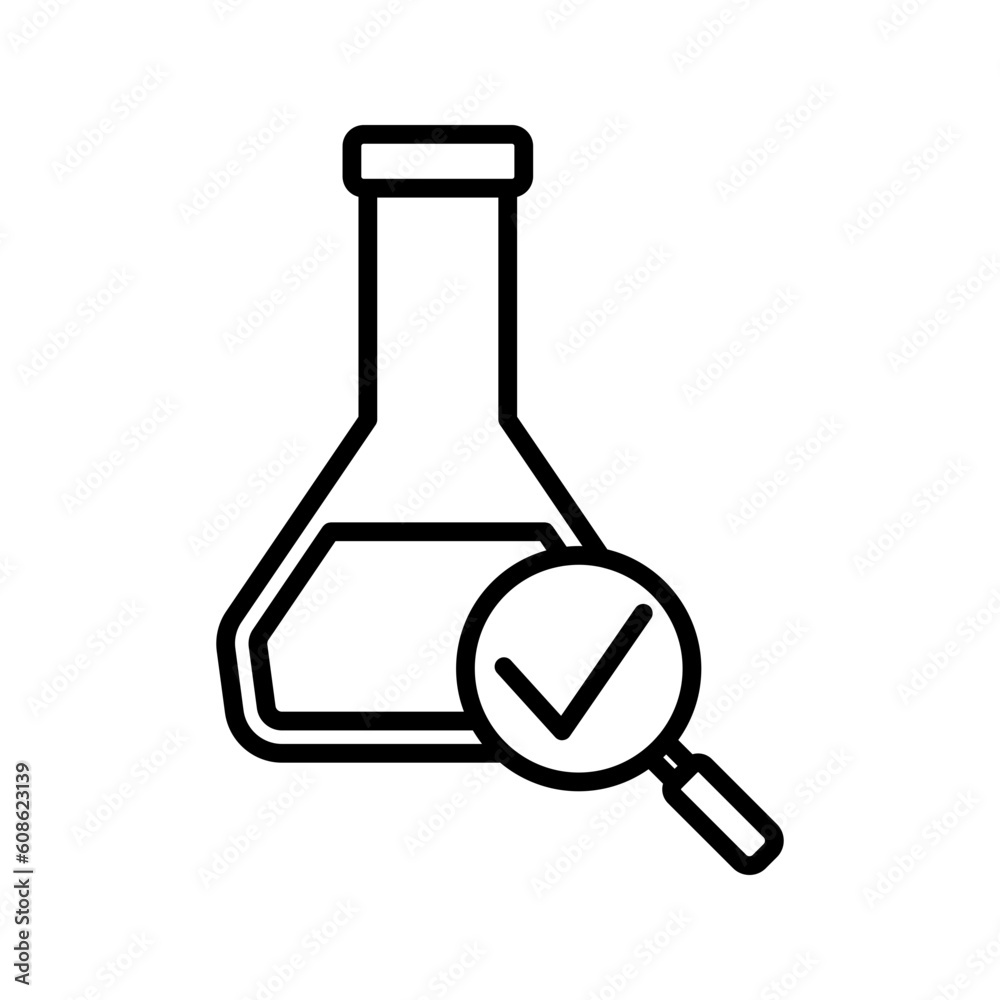 laboratory flask with magnifying glass and checkmark icon vector laboratory flask with magnifying glass and checkmark icon vector