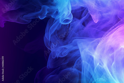 Abstract black and dark purple background and blue aura. AI generative