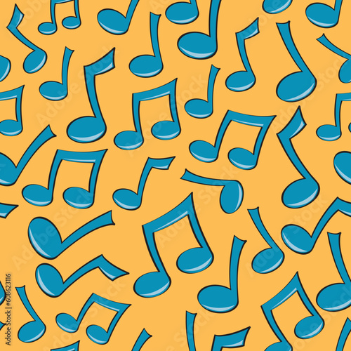 A seamless pattern of fun blue music notes.