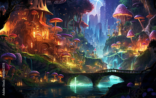 Enchanted Oasis  Captivating Fairy Village in a Mystical Forest