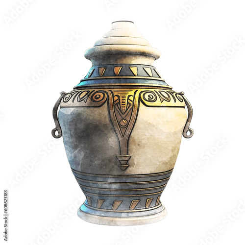 Egypt Jar White Watercolor Illustration