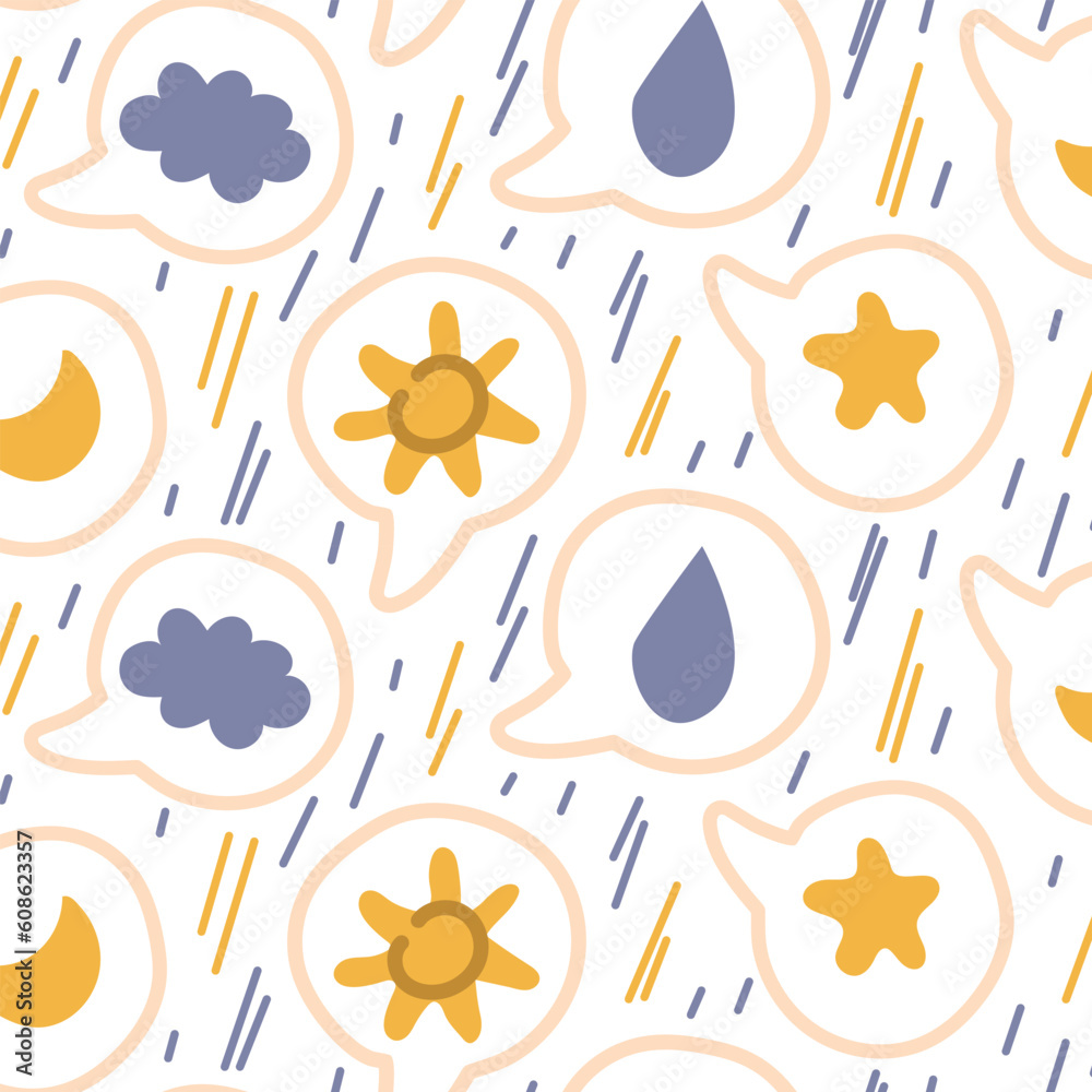 Fototapeta premium A pattern of stickers for social networks with a flat design in the form of a speech bubble in the nature theme. Emoticons for online communication, social networks in the idea of weather elements