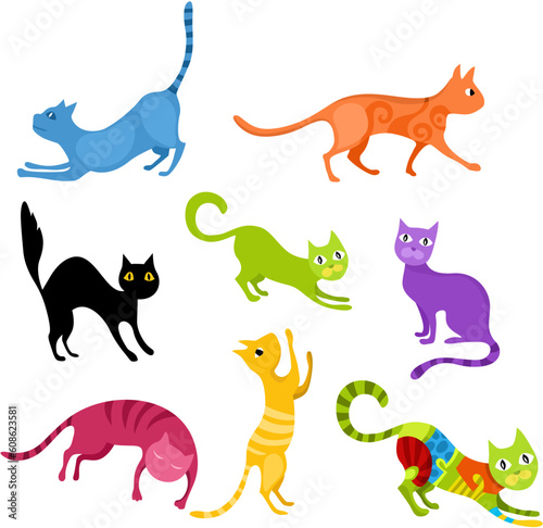 vector illustration of a cat set