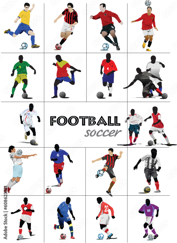 The big set of soccer (football) players. Colored vector illustration for designers