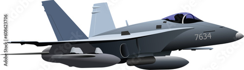 Combat aircraft. Team. Colored vector illustration for designers