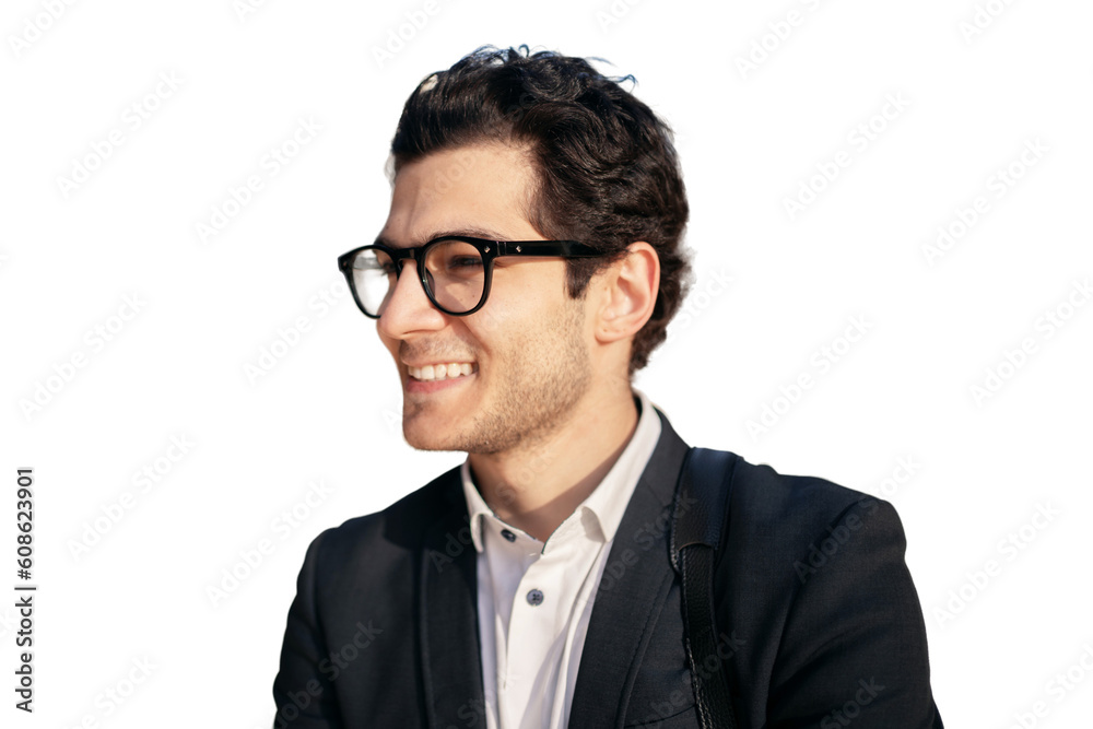 Portrait in glasses startup confident employee successful young businessman entrepreneur in formal office attire. Transparent background, isolated. Portrait in glasses startup confident employee successful young businessman entrepreneur in formal office attire. Transparent background, isolated.