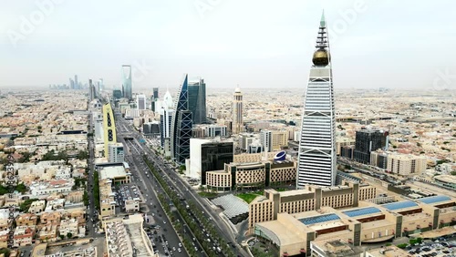 Wide angle drone shot Riyadh city skyline capital of Saudi Arabia photo