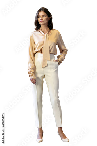 In full-length trousers, a modern business woman is an employee in the office, a stylish man in formal clothes. Transparent background, png.p