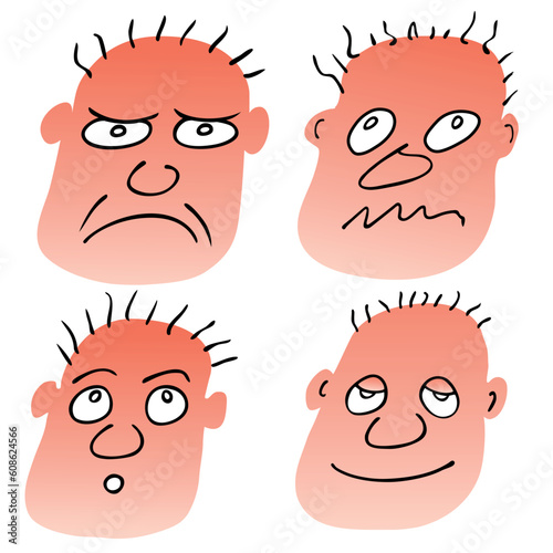 Vector illustration of the man with different facial expressions. This file is vector, can be scaled to any size without loss of quality.