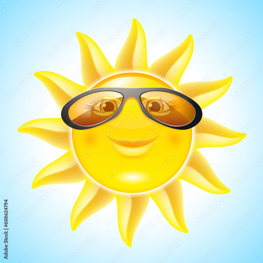 Fun Sun with Sunglasses. Cartoon Character for design