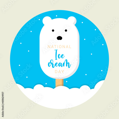 National ice cream day , polar bear, poster, banner, flyer or postcard. Vector illustration